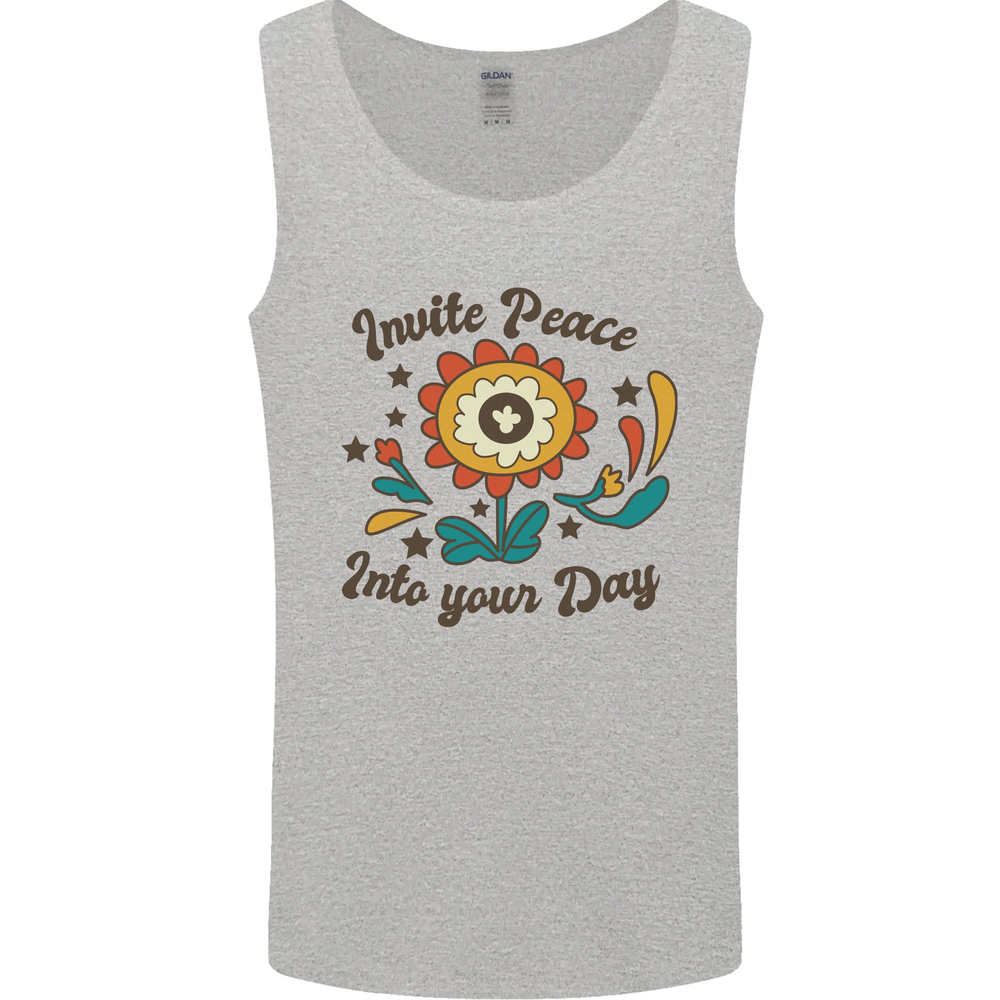 Invite Peace Day Hippy Flower Power Funny Mens Vest Tank Top