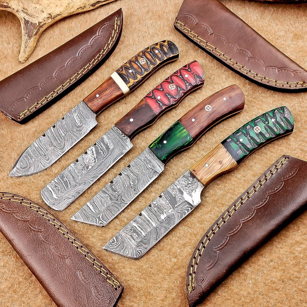 4 Pcs Damascus Blade Skinner Knives Set | 8