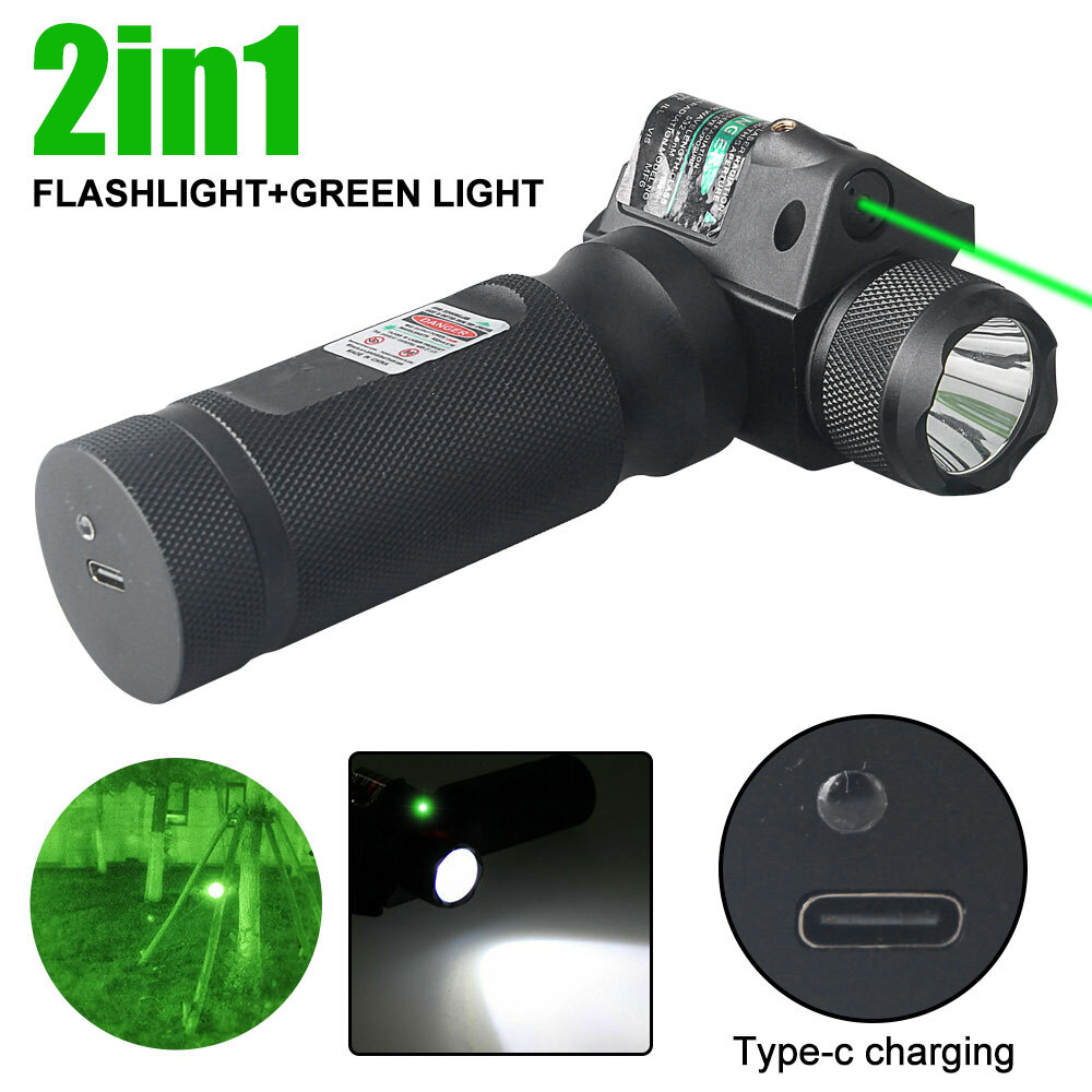 TAC 2 in 1 Hunting LED Rifle Flashlight & Green Laser Sight Combo For 20mm Rail