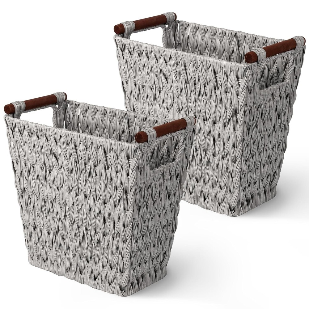 Stylish Handwoven Wicker Basket Trash Cans - Gray, 5 Gallon Capacity
