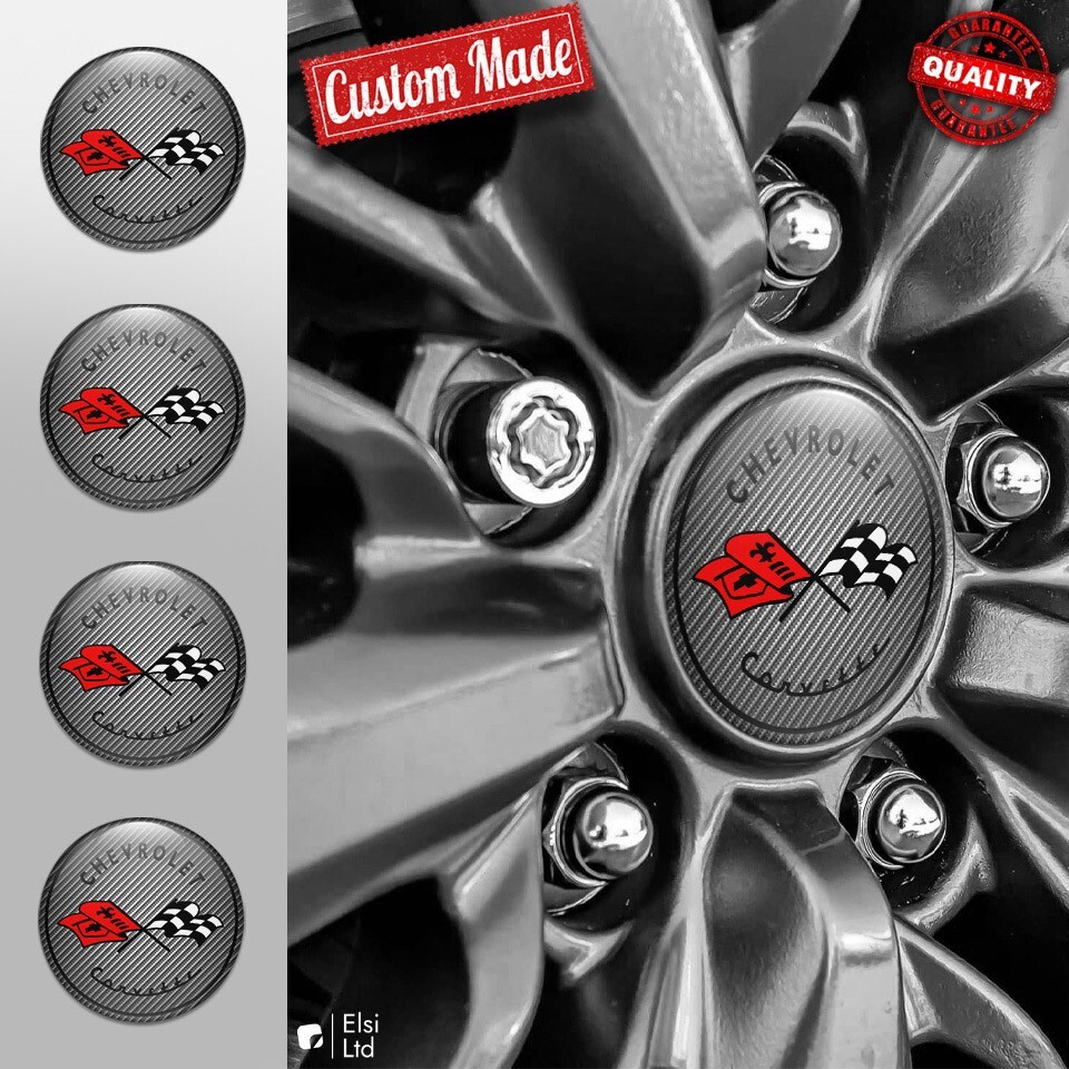 Custom Corvette C3 Wheel Cap Decals - 4pc Set - Premium Rim Emblems  