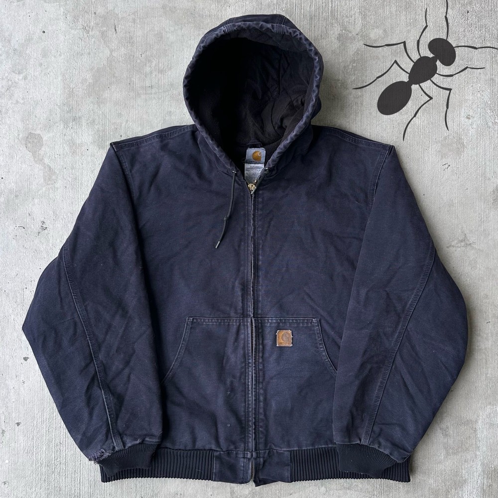 Vintage Y2K Carhartt blue hooded work wear jacket
