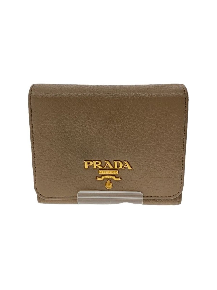 Prada Leather Tri-fold Ladies Wallet BEG Plain Style