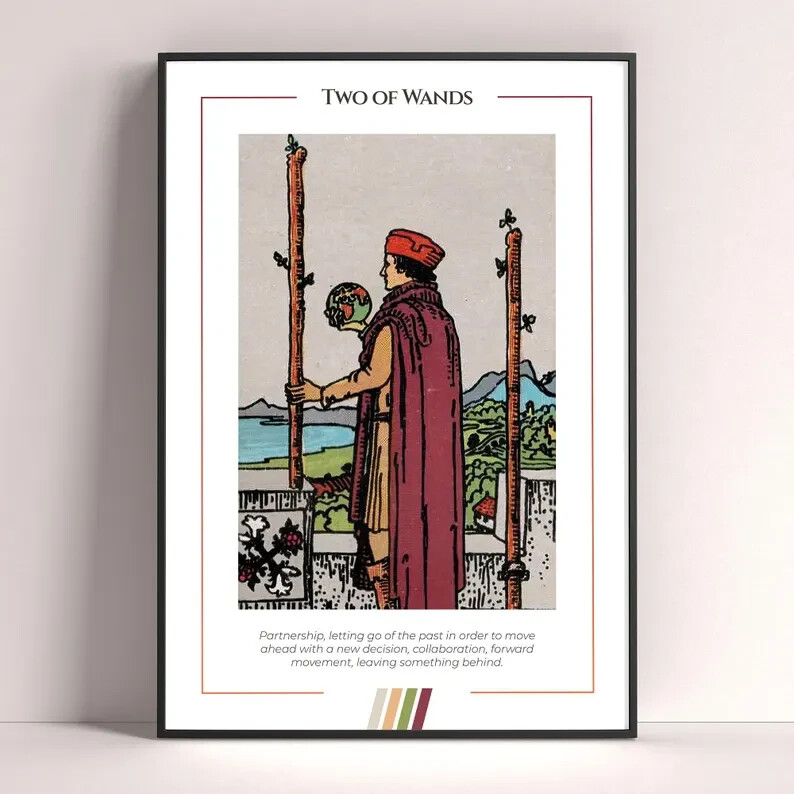 Two of Wands Tarot Card Art Print Digital Download Poster
