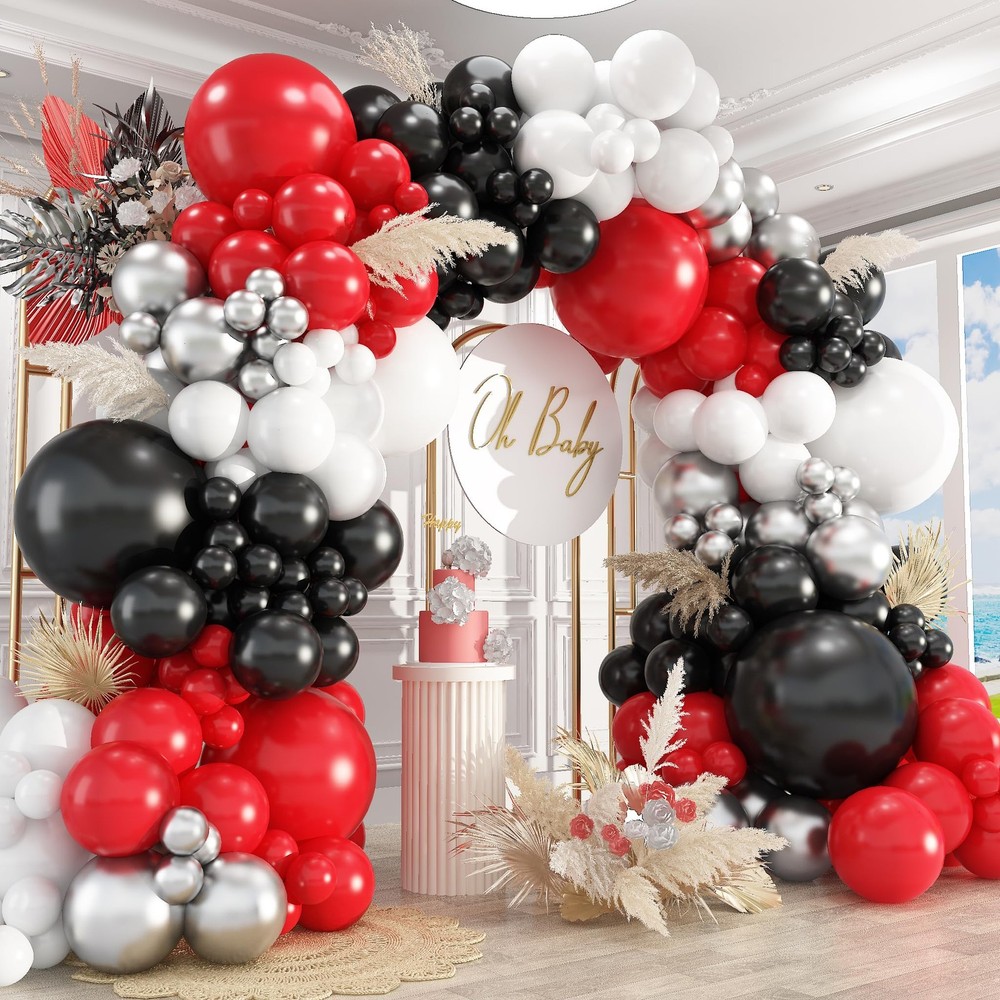 412Pcs Red Black and White Balloon Garland Arch Kit,18 12 10 5 Inch Different...