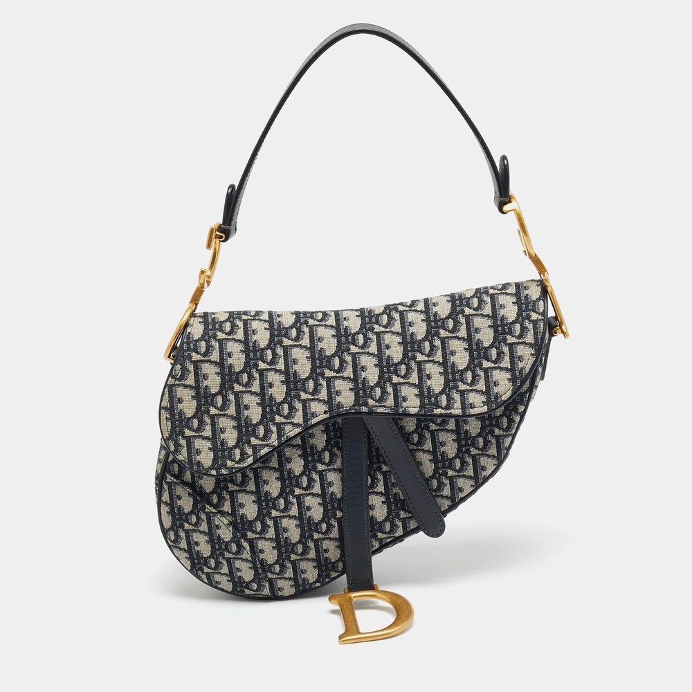 Dior Saddle Navy Blue Oblique Canvas Shoulder Bag