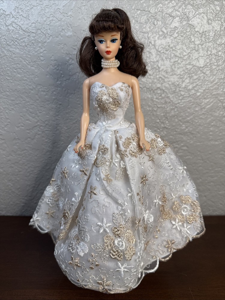 Made for Fashion Dolls and Barbie Dress Princess Style Gold and White Lace Gown
