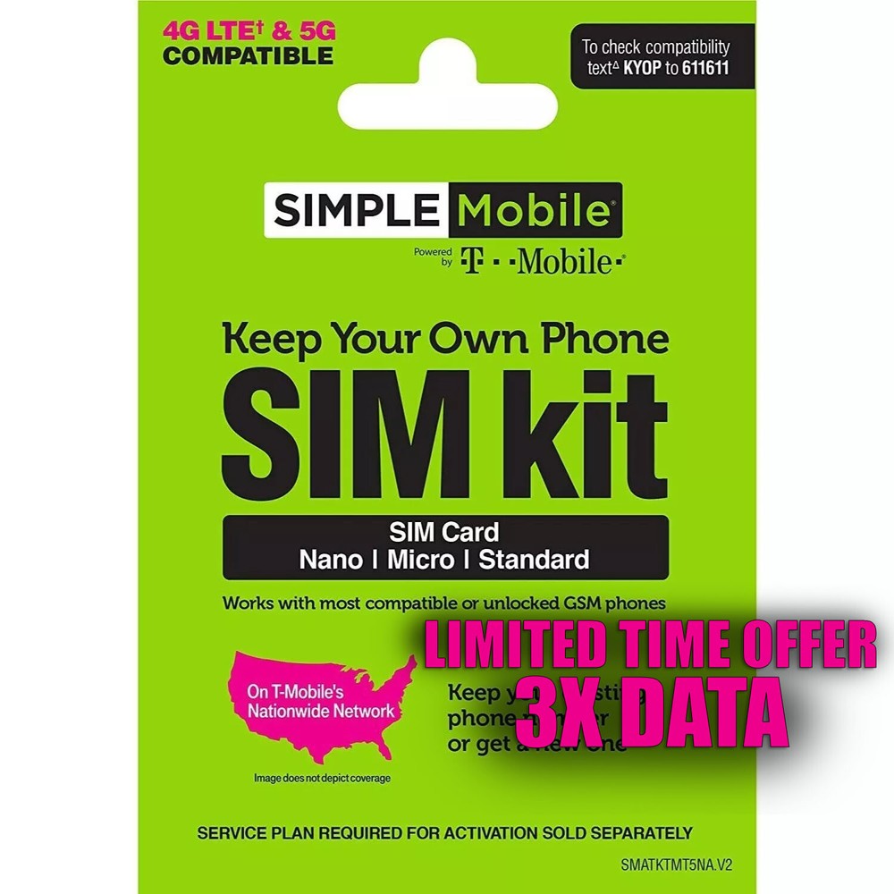 Simple Mobile $30 Plan 1 MONTH WITH SIM CARD (Verizon) LIMITED TIME 3X DATA-image