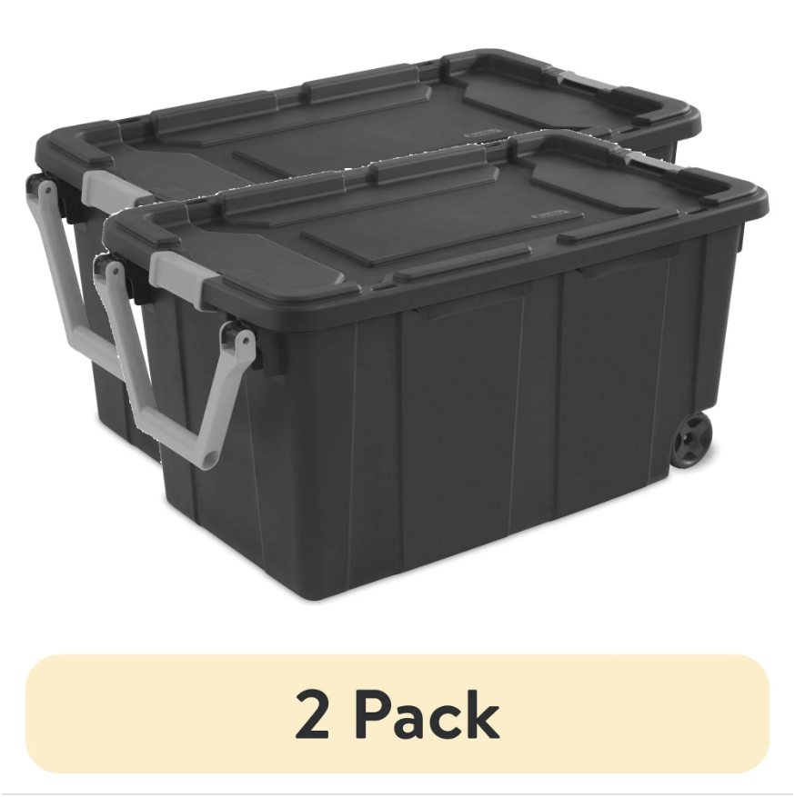 (2-Pack) 40 Gallon Plastic Storage Bin on Wheels with Locking Lid, Dark Gray