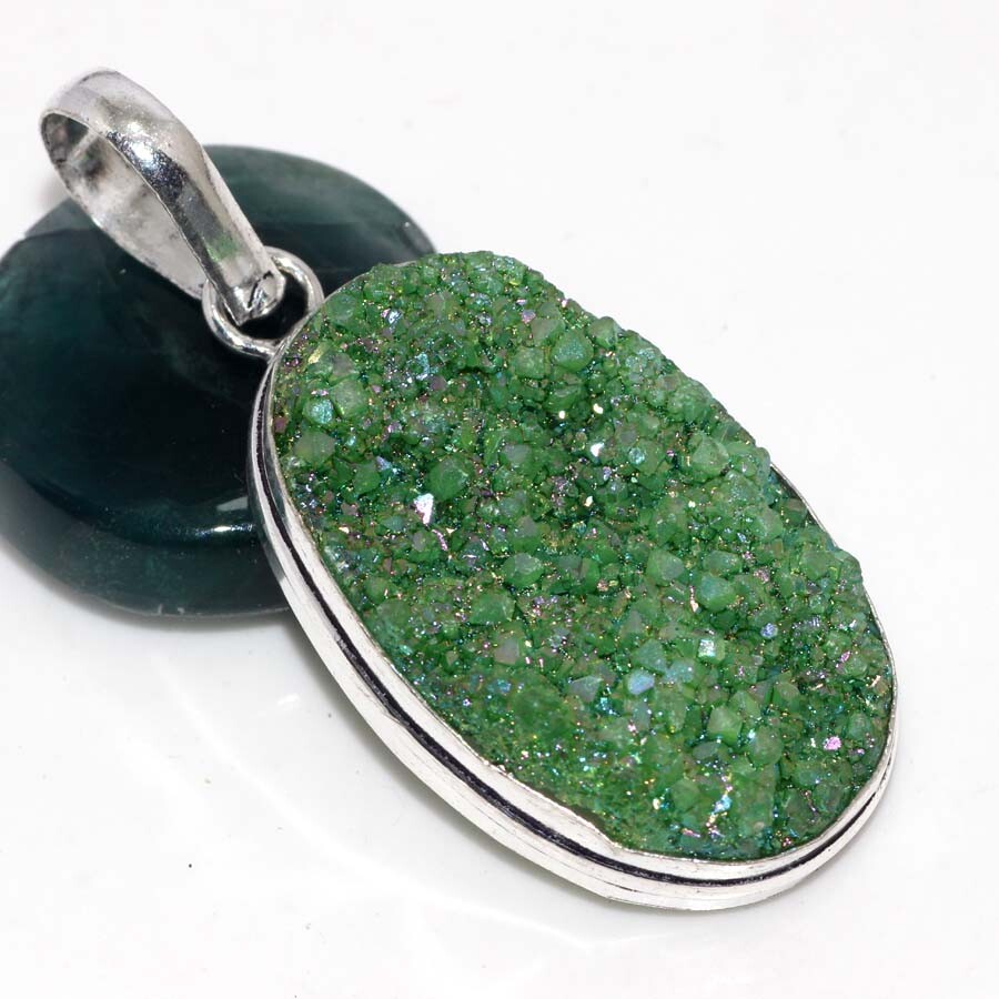 Titanium Druzy 925 Silver Plated Gemstone Handmade Pendant 2