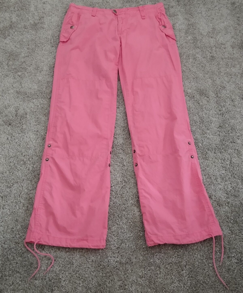 Y2K Pants Vintage Flare Wide Leg Skater Dance Cargo Pants Convertible Pink S M