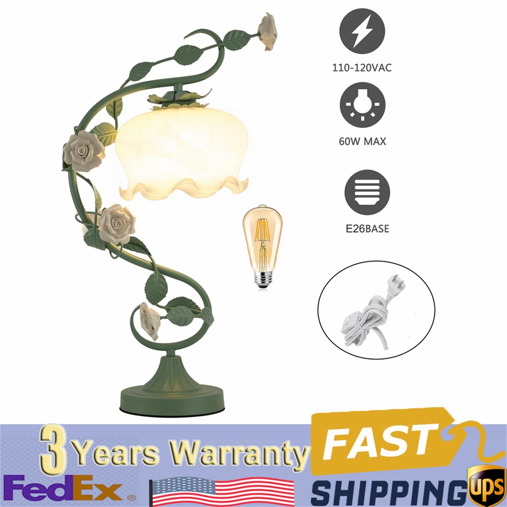 Green Flower Petal Table Lamp Bedroom Bedside Flower Night Light Glass Lampshade