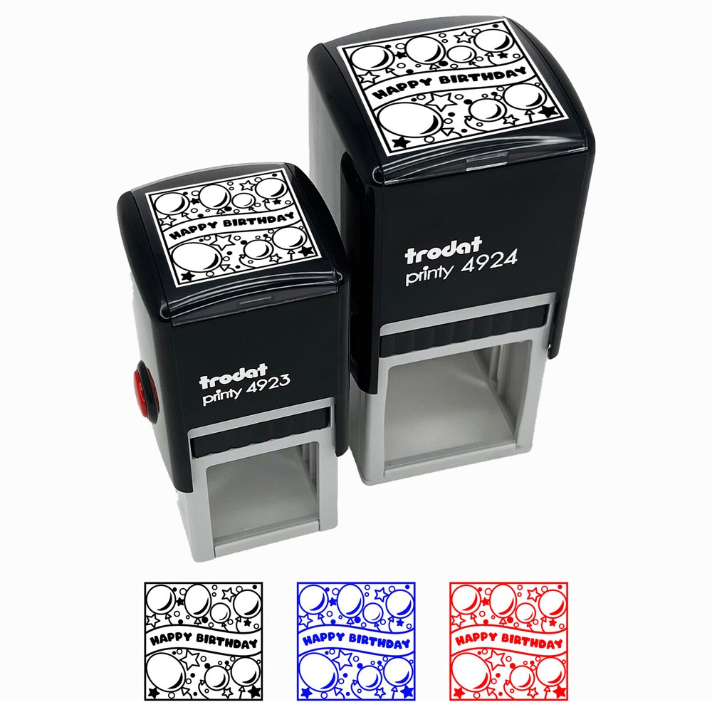Happy Birthday Cute Balloons and Stars Self-Inking Rubber Stamp Ink Stamper