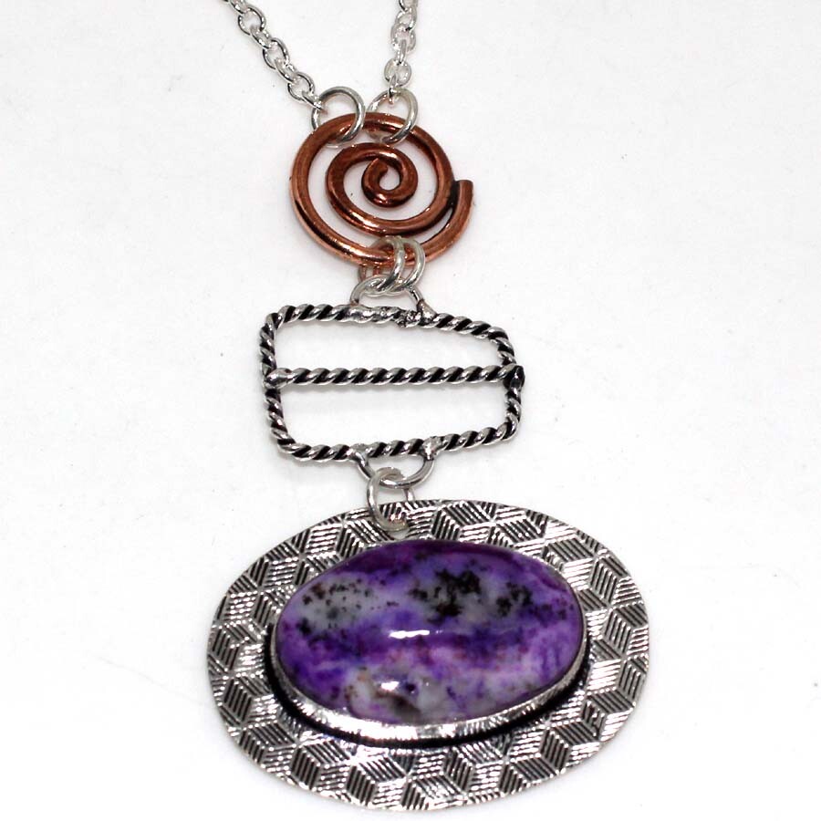 Purple Dendritic Opal 925 Silver Plated Necklace 16