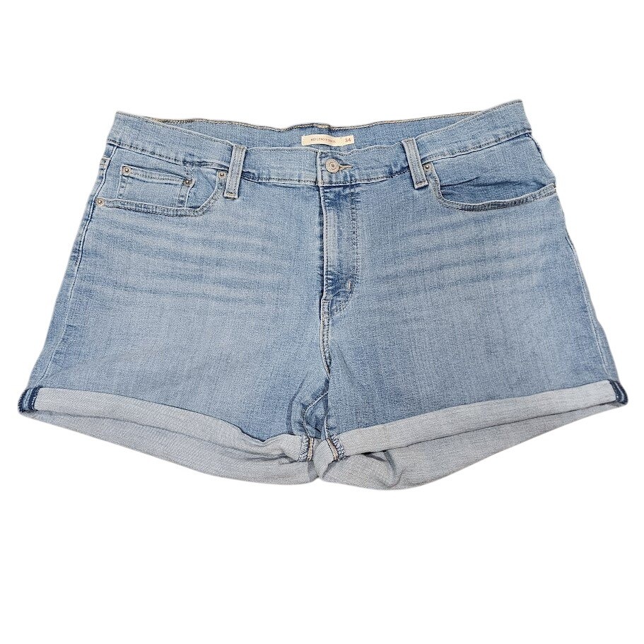 Levi Strauss & Co Denim Shorts Mid Length Size 34 Blue Cuffed Stretchy