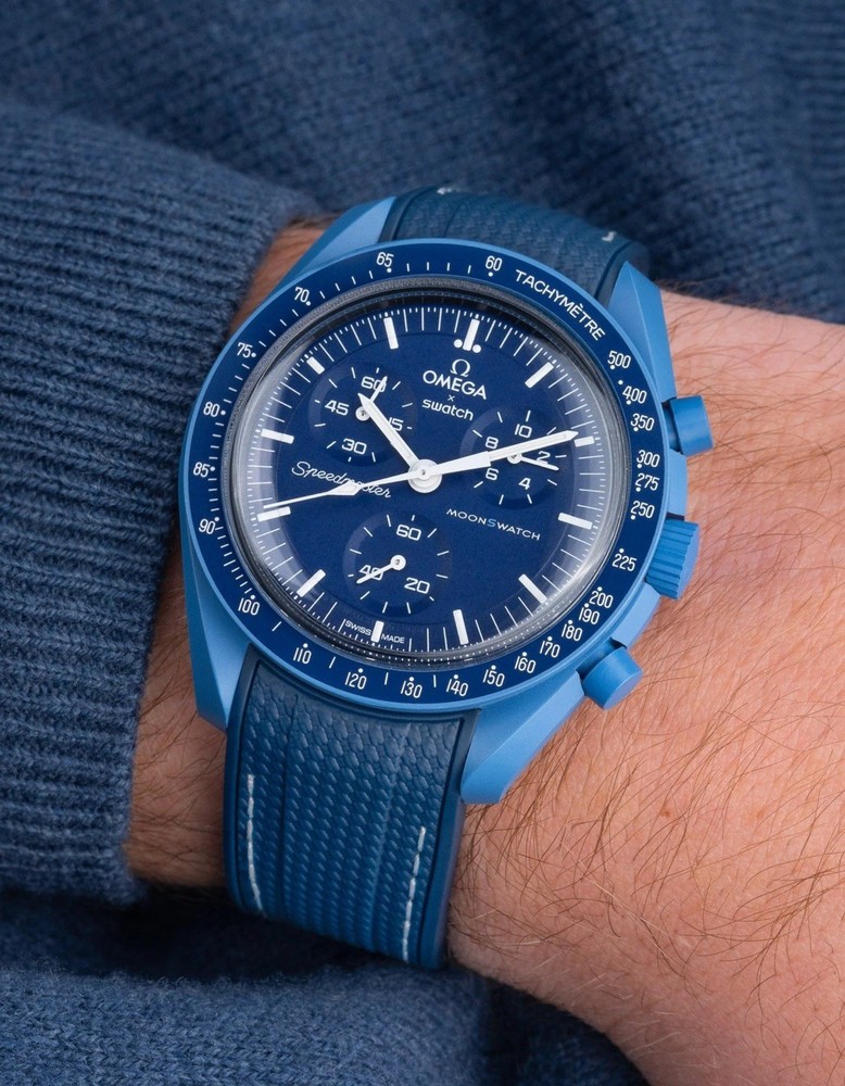 Omega x Swatch Moonswatch Navy Blue 20mm Silicone Strap with White Stitches