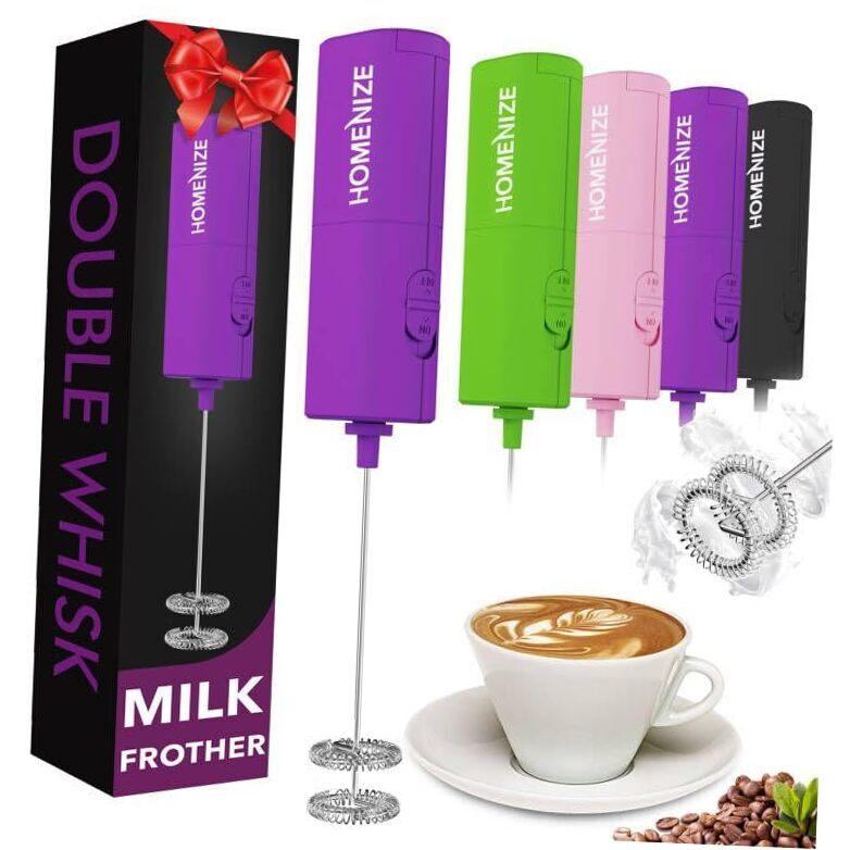 Double whisk Milk Frother,Frother For Coffee Foam Maker for Lattes - Purple