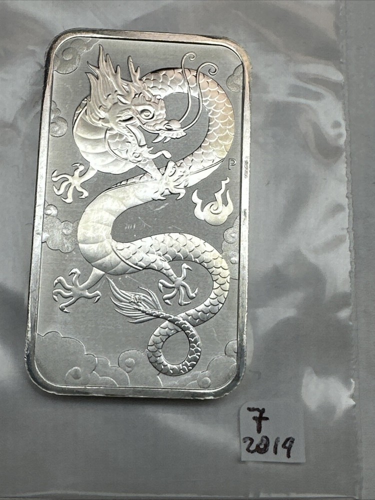 2019 Australia  Dragon bar  1 oz Silver 0.9999 $1 Perth Mint Bar