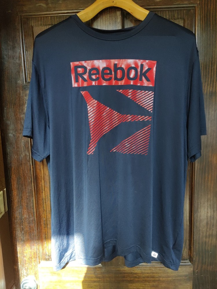 Men's Reebok Logo Shirt 3X Navy Blue with Red Logo Polyester Short Sleeve Crew