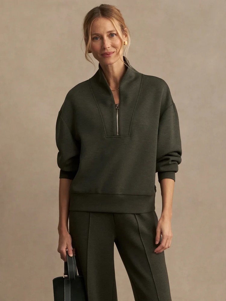 🧡NWT*Varley Davidson Sweat Half Zip Doublesoft Fabric Women's Size M Olive Marl