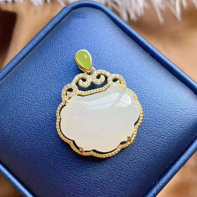 White Jade Ruyi Pendant 925 Silver Chalcedony Jewelry Amulets Natural Necklace