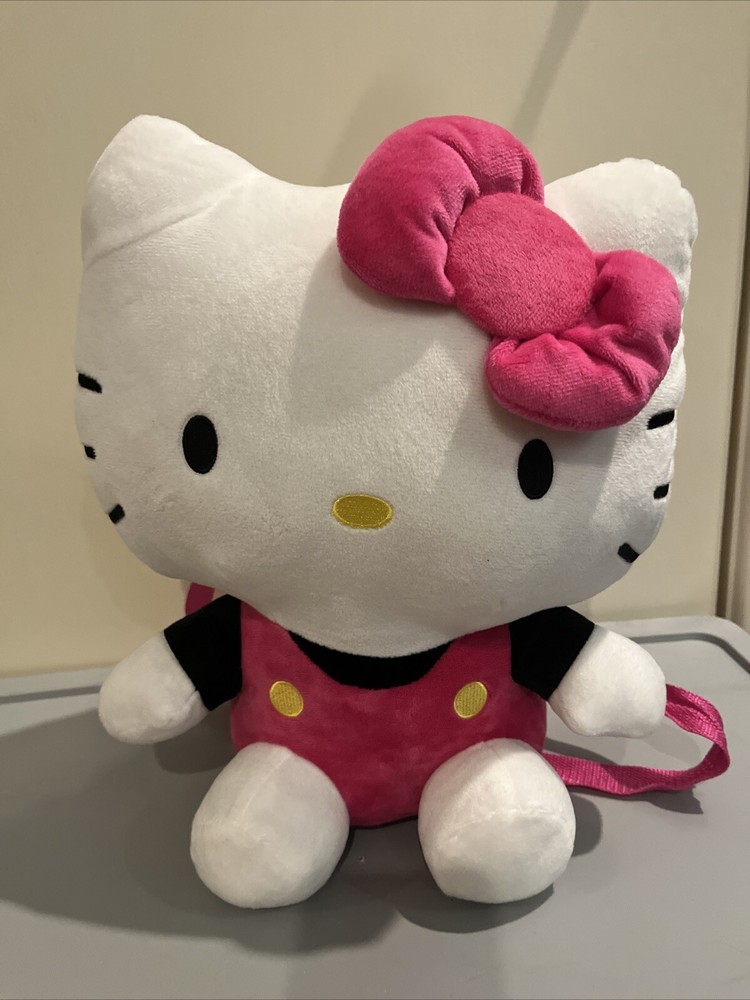 Hello Kitty Large Pink Black Plush Backpack New With Tags