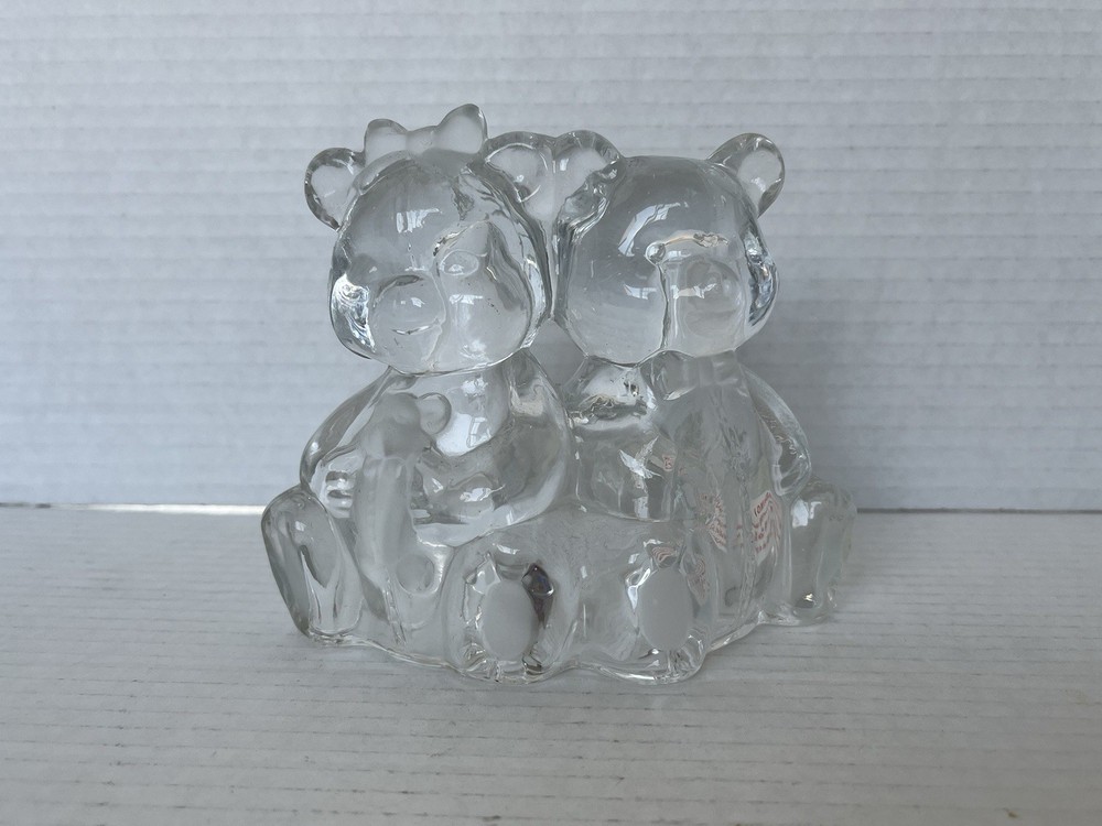 Crystal Clear Glass Bear Tea Light Candle Holder 4 Inch