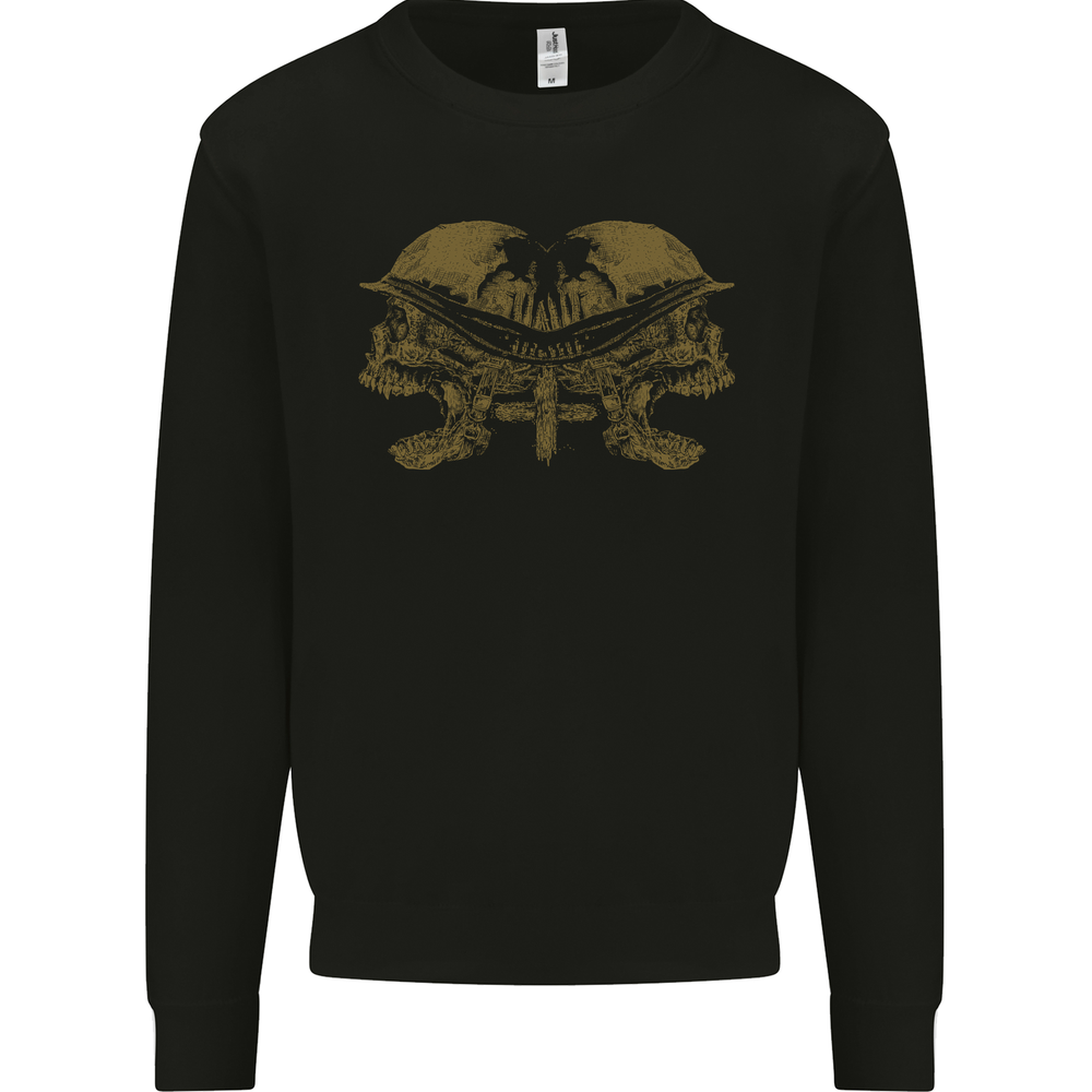 Two Army Skulls Gothic Biker Heavy Metal Rock Mens Sweatshirt Jumper