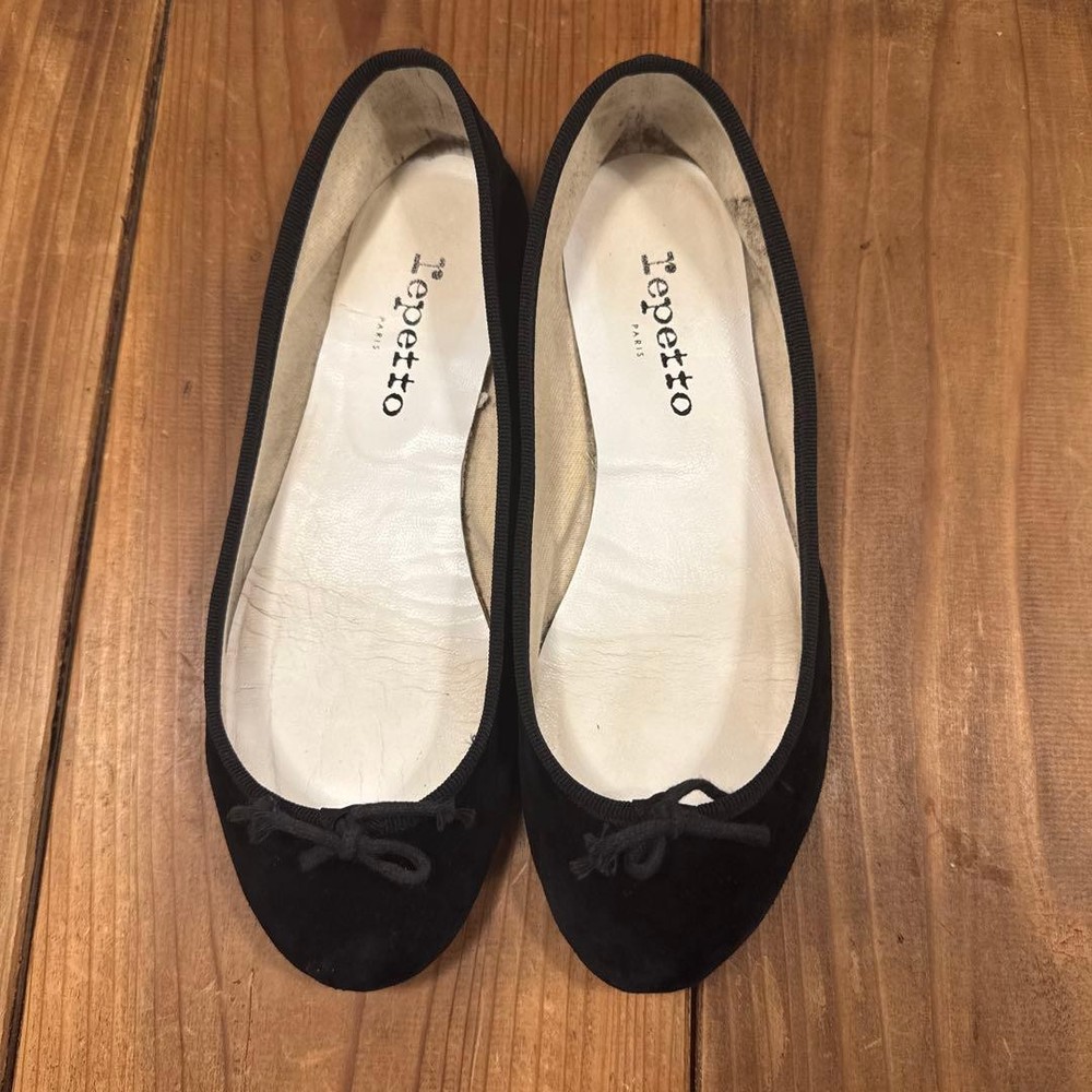 Rare Repetto Black Leather Ballet Flats Size 38.5