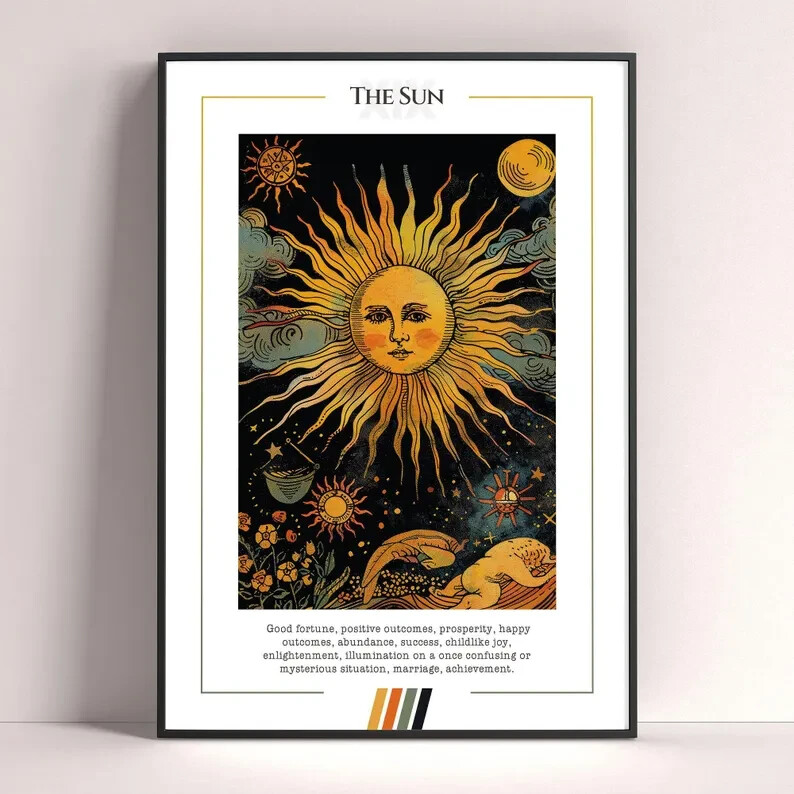 Sun Tarot Card Art Print Poster - Tarot Card Digital Download