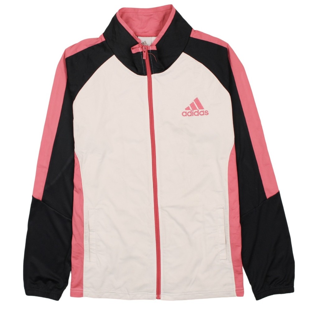 Adidas Womens Sweatshirt White Pink Colourblock Full Zip Lightweight Pockets M