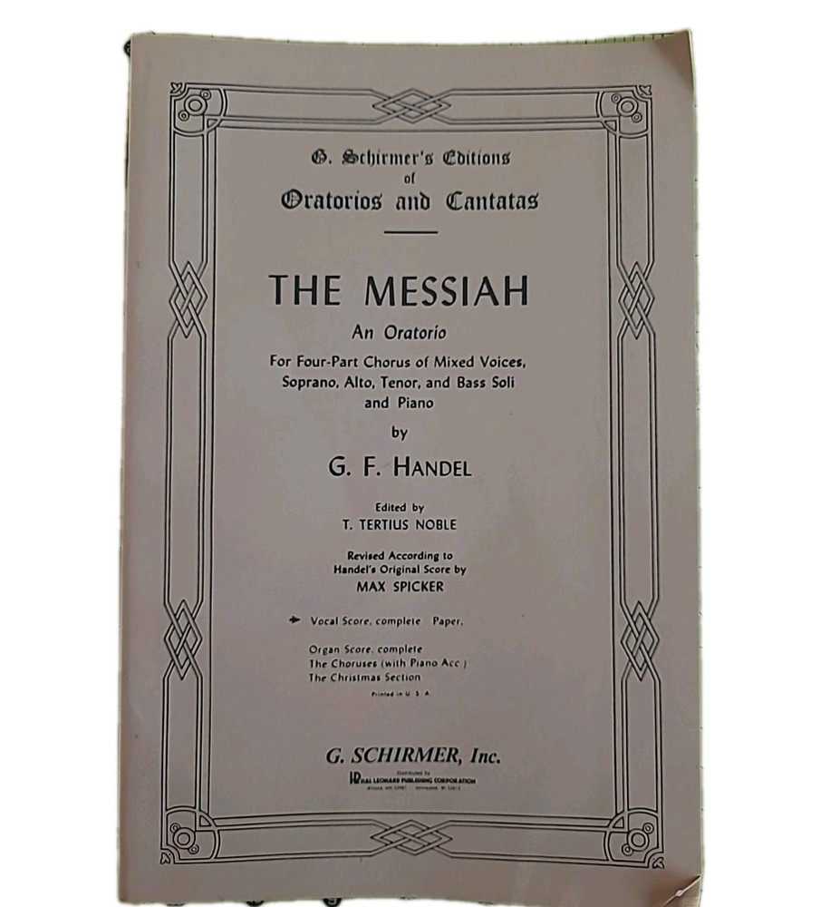 1912 Handel Messiah Complete Vocal Score Schirmer Tertius Noble Oratorio