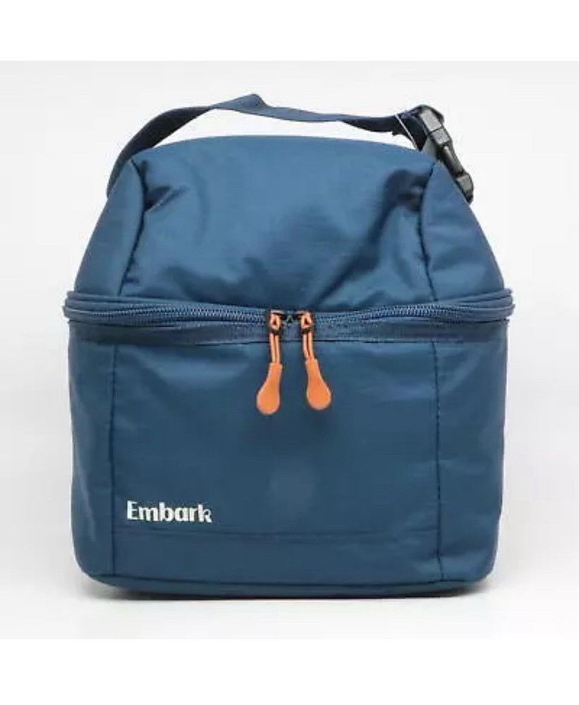 Insulated Dual-Compartment Lunch Bag Tote Box in Navy Blue