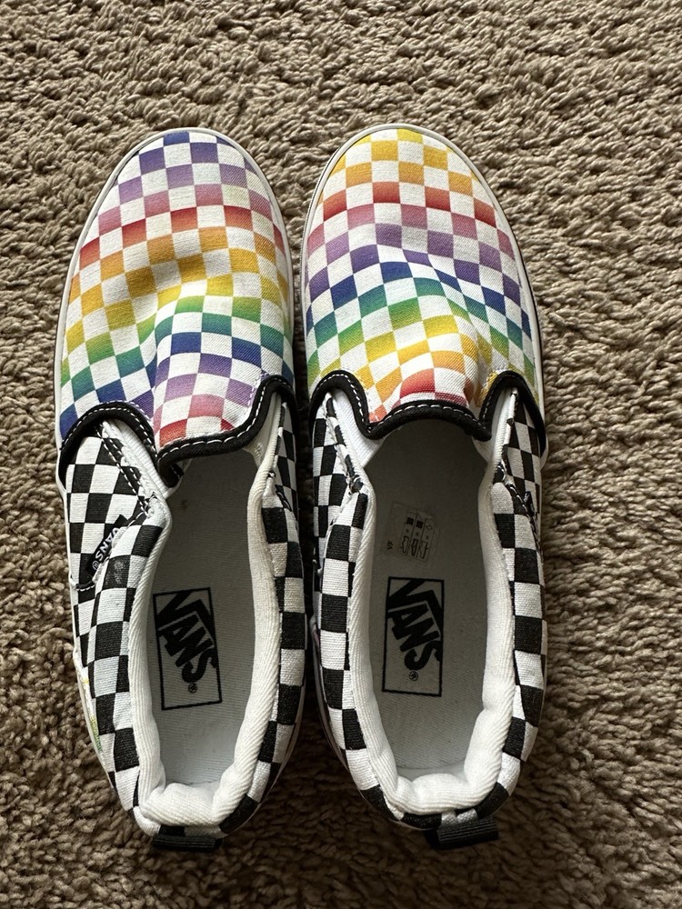 VANS Slip-On Skate Shoes Size 5 Rainbow Checkerboard for Boys Girls