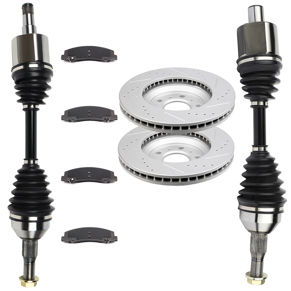 Front CV Axles + Brake Pads & Rotors For Chevrolet Impala 2006-2009 3.9L 3.5L