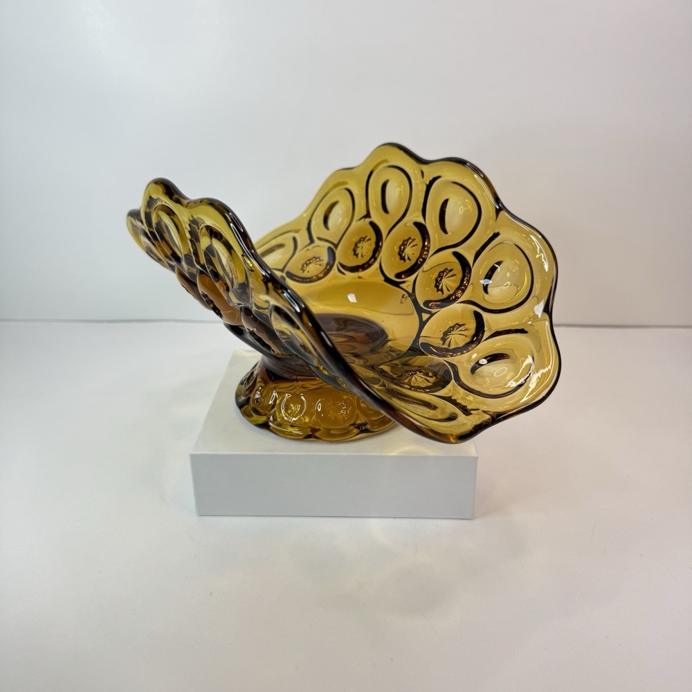 Vintage L.E. Smith Amber Moon & Stars Footed Banana Boat Glass in Excellent Condition