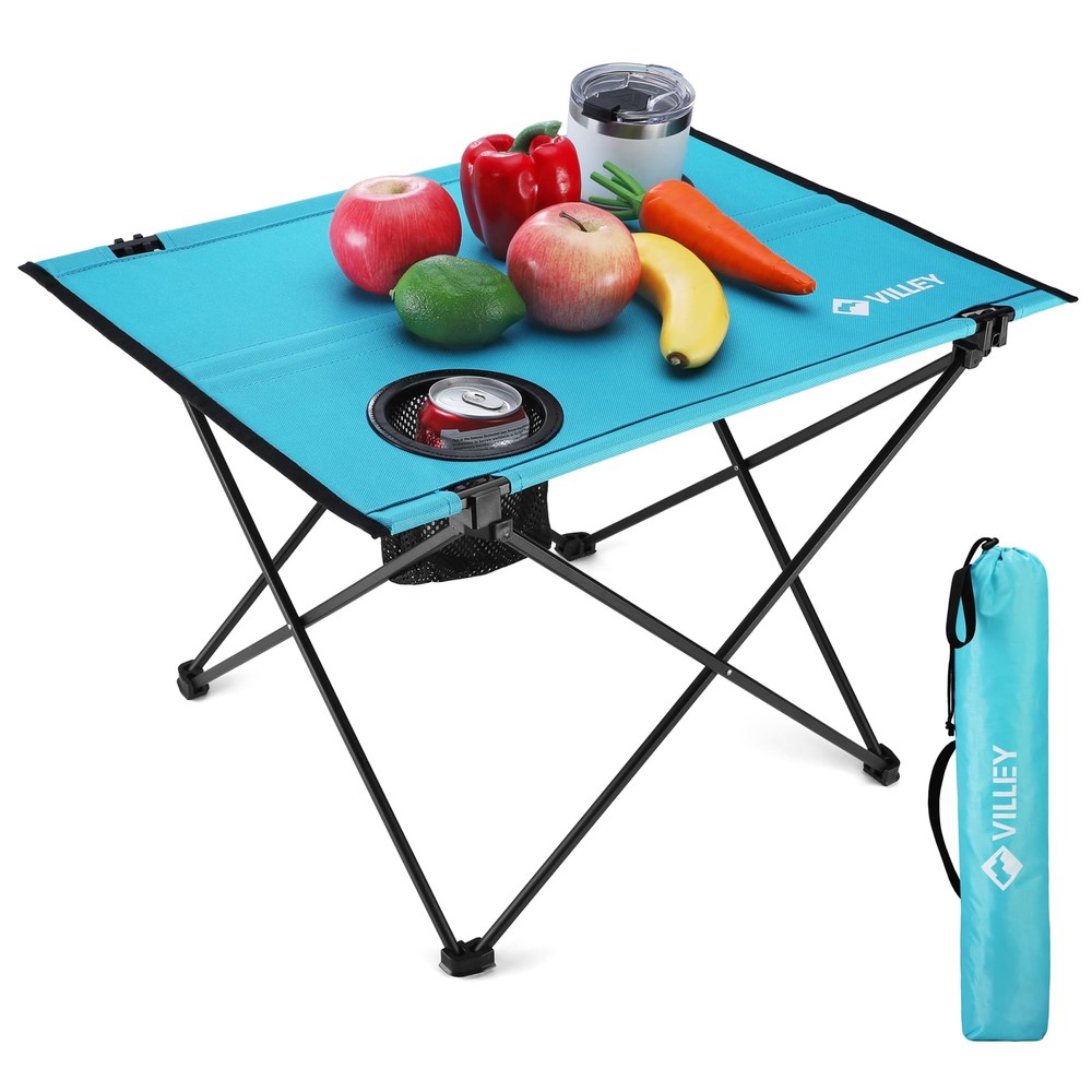 Folding Camping Table, Lightweight Portable Beach Table with 2 Cup Holders & ...