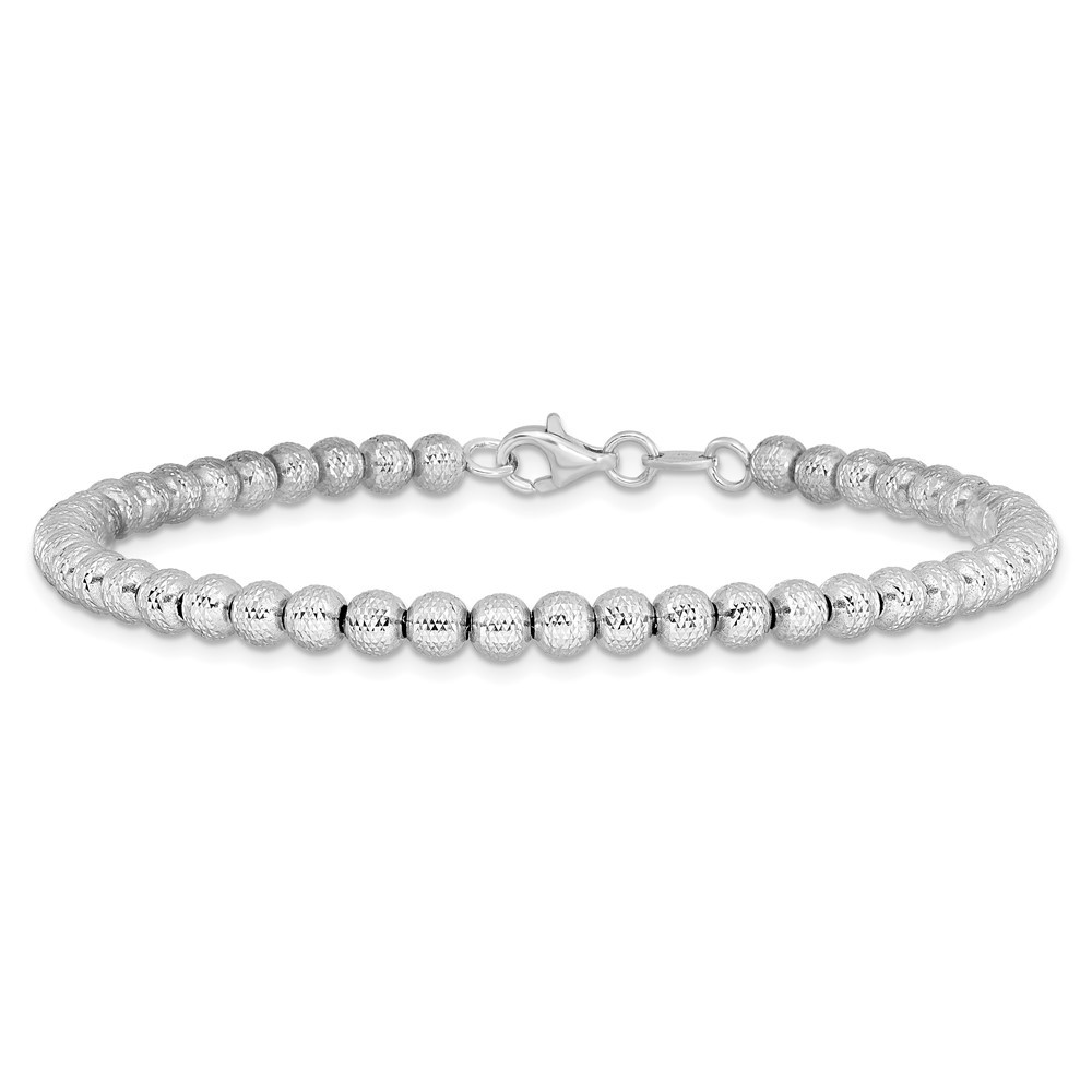 14K White Gold Polished and Diamond-cut Beaded Bracelet 7.25