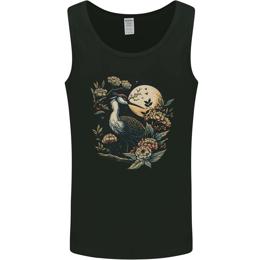 A Crane With Flowers and Moon Bird Mens Vest Tank Top