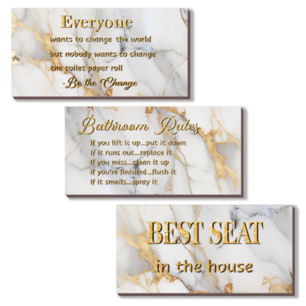 3 Pieces White Gold Bathroom Decor Bathroom Rules Wall Art White Gold Bathroo...