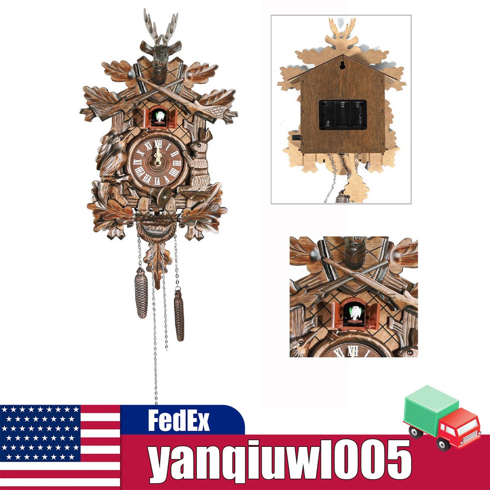 Vintage German Black Forest Hunter Cuckoo Wooden Clock