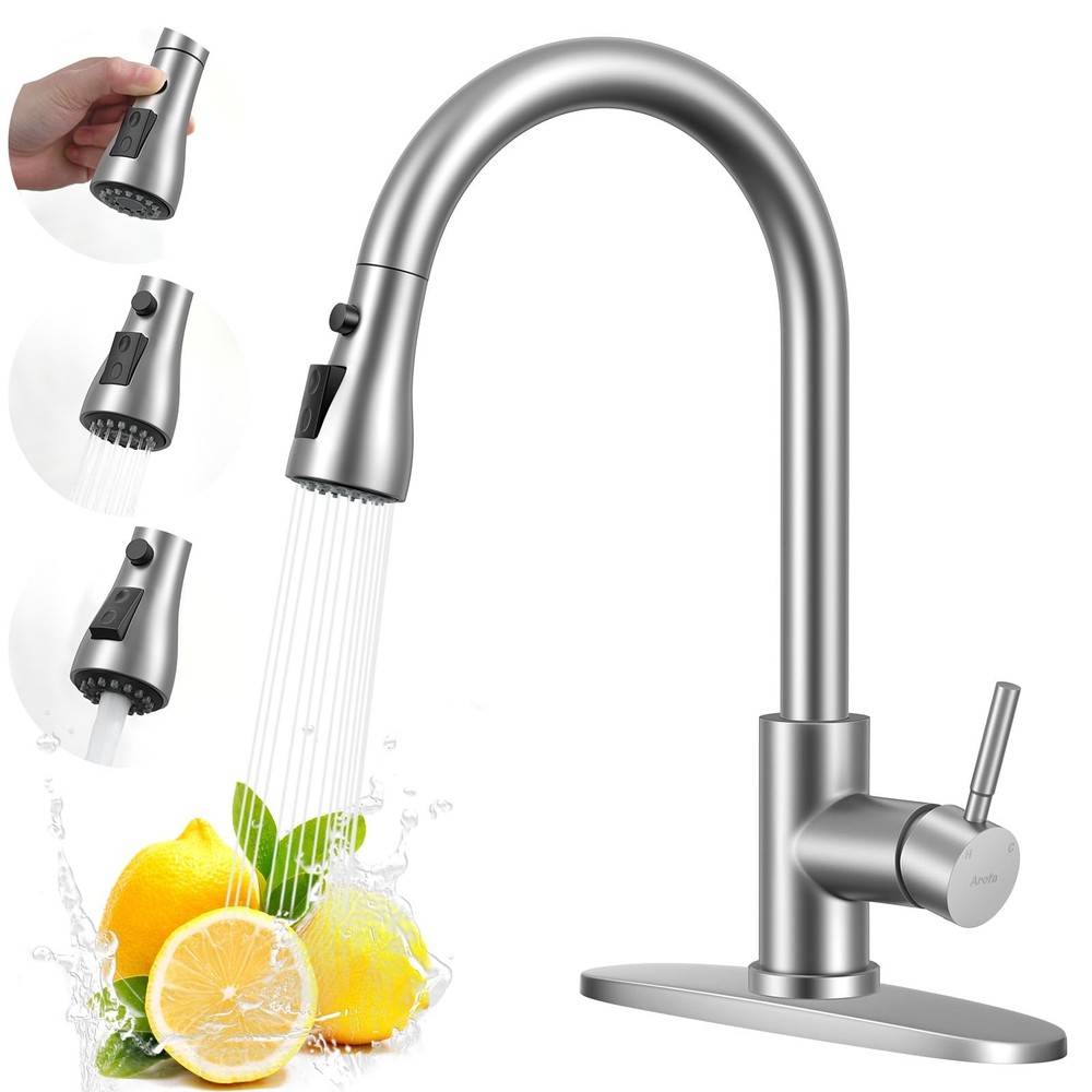 Brushed Nickel Pull Down Sprayer Kitchen Faucet for Sink