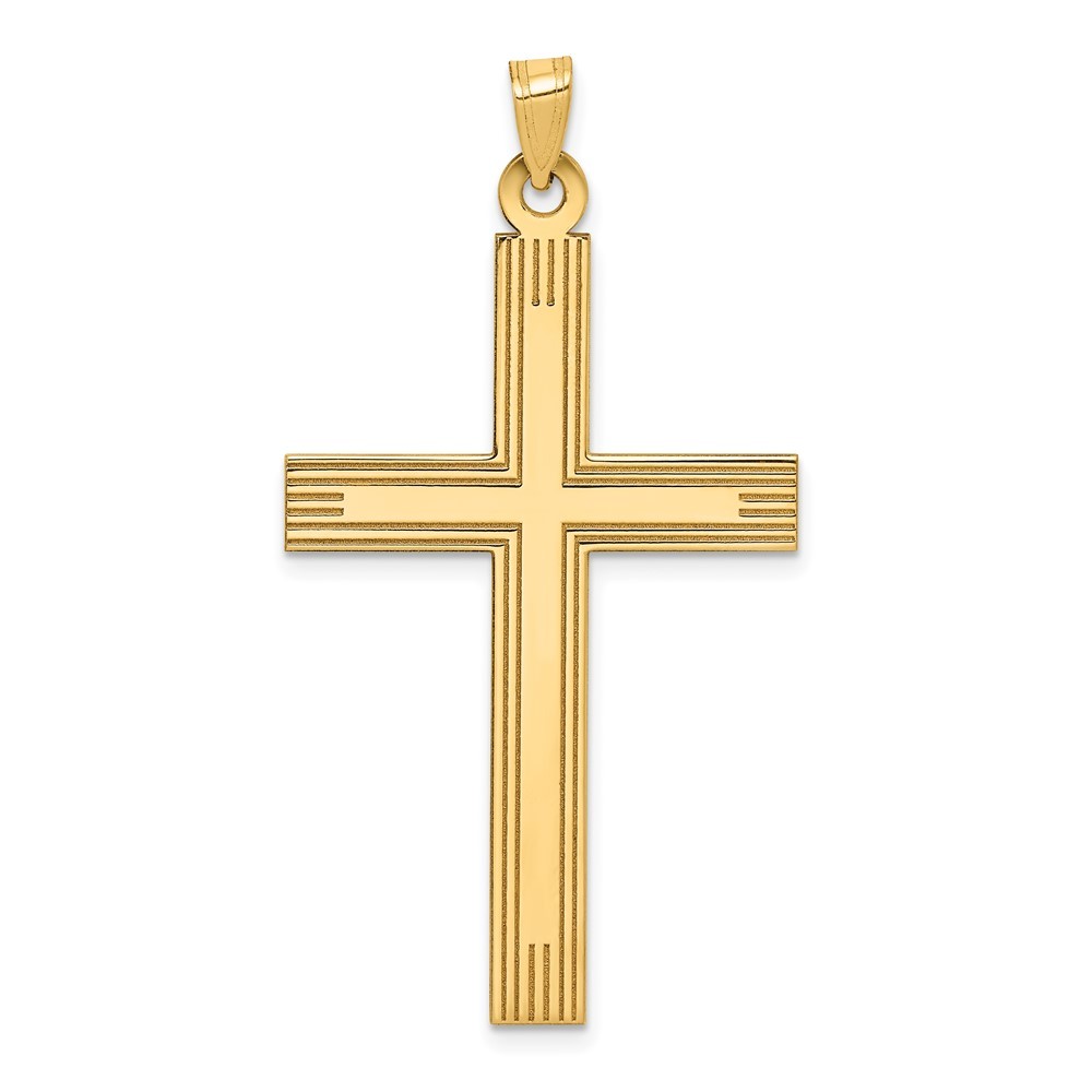 14k Yellow Gold Laser Etched Cross Charm Pendant L-1.97 Inch, W-1.03 Inch