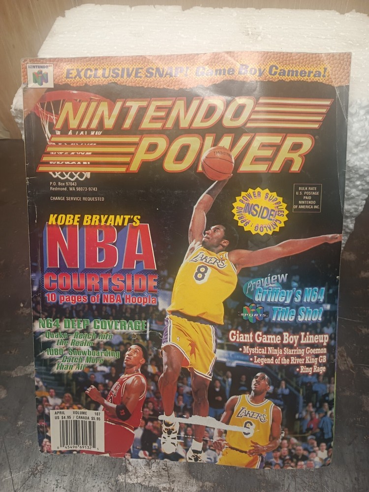 Nintendo Power April 1998 Kobe Bryant NBA Courtside Newsstand w Poster Vol 107