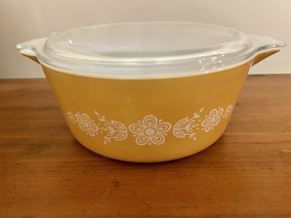 VTG PYREX Butterfly Gold Casserole Dish Clear Glass With Lid 2.5 QT 475 B-2 1/2