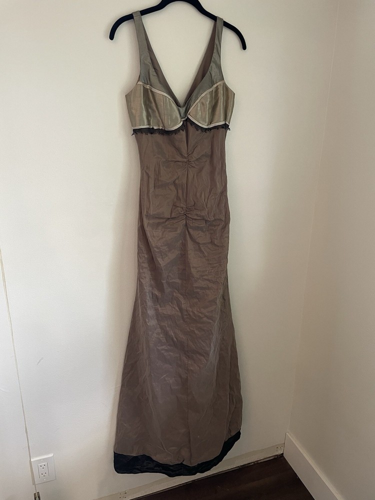 Vintage Y2K 90s Nicole Miller Metallic Ruched Full Length Gown Dress Size 4
