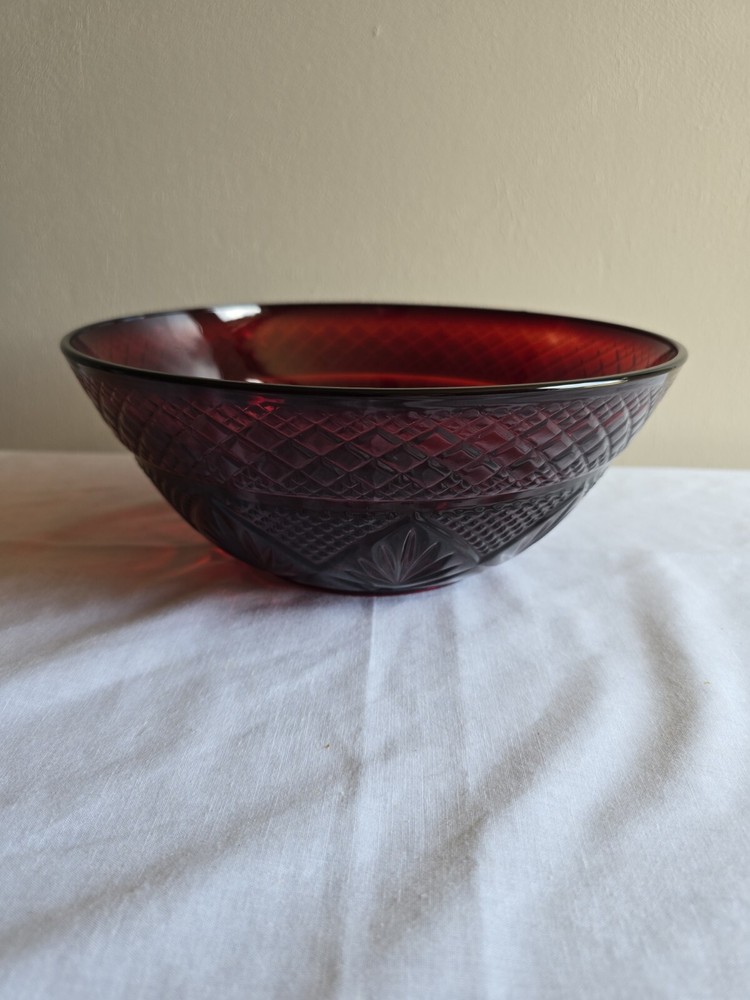 Vintage Cristal D'arques Durand Ruby Glass Antique Serving Bowl