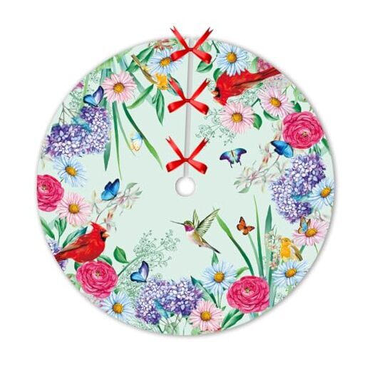Spring Tree Skirt Bird, Christmas Tree Decoration Soft Plush Tree Mat Holiday