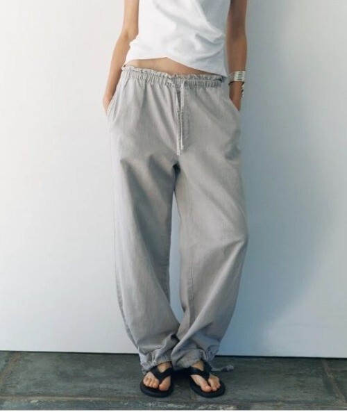 Zara LOW WAIST LOOSE JEANS linen blend Collection baggy 90s grey sz L