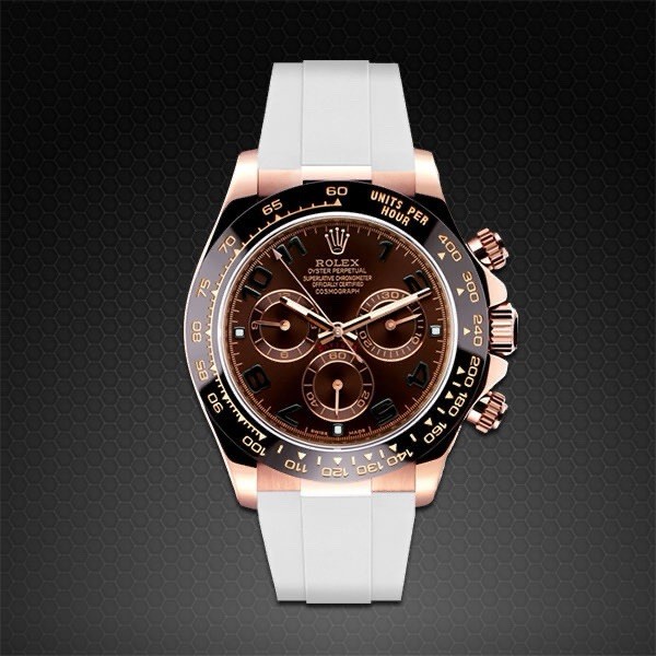 Rose Gold Oysterflex Rubber Strap for Rolex 20mm White Band